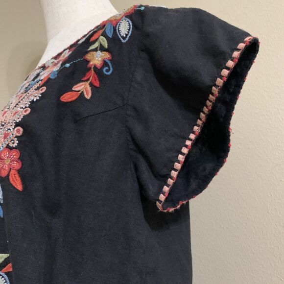 Johnny Was Maisie Peasant Tunic Dress Women’s S Black Linen Floral Embroidery - Picture 4 of 8